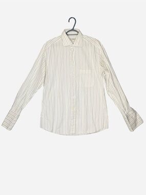 Zegna White Blue Stripe Men's Button-Down Shirt 16.5